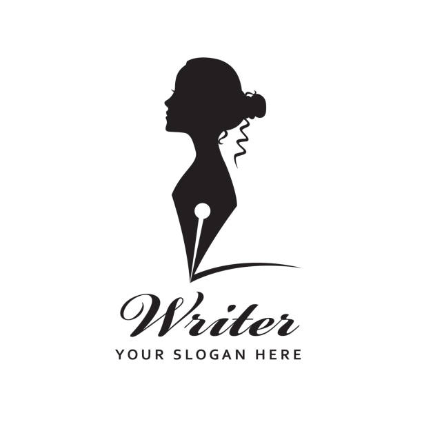 ilustrações de stock, clip art, desenhos animados e ícones de woman writer icon - author writing retro revival women