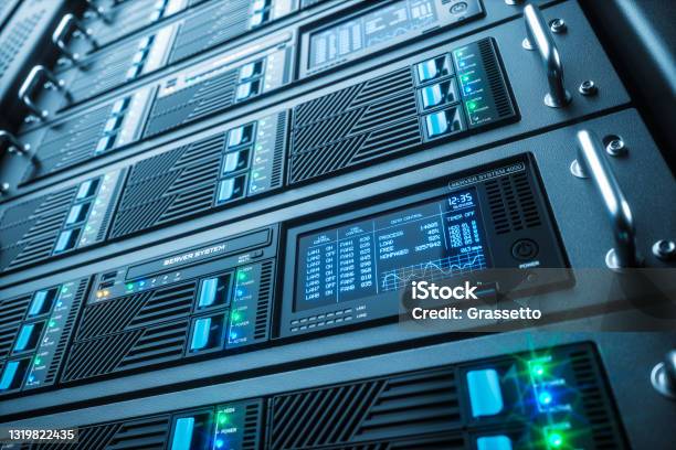 Server Rack Closeup Data Center Stock Photo - Download Image Now - Network Server, Close-up, Data Center