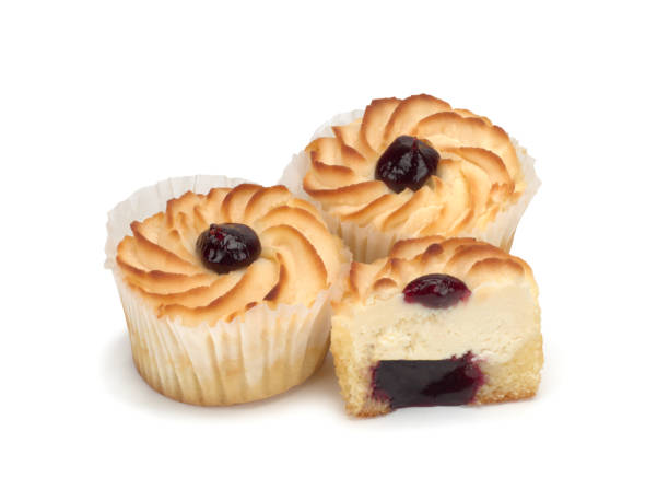 istock Black currant flled crd Cake on white background 1319823513