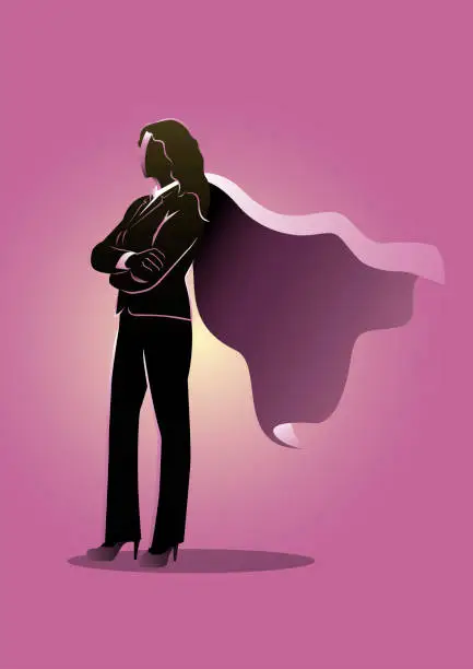 Vector illustration of A business woman stands with her arms crossed