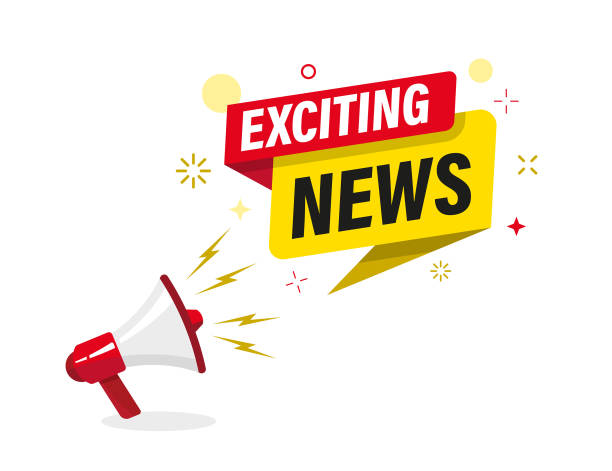 Megaphone with 'exciting news' speech bubble. Loudspeaker. Banner for business, marketing and advertising. Megaphone with 'exciting news' speech bubble. Loudspeaker. Banner for business, marketing and advertising newspapers vector stock illustrations