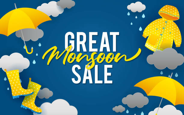 illustrazioni stock, clip art, cartoni animati e icone di tendenza di vettore di sfondo great monsoon sale - stagione delle piogge