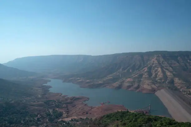 Photo of Landscape of Kate's Point in Mahabaleshwar. 1280 meters from sea level and offers scenic view of the dam and reservoir below. Maharashtra, India
