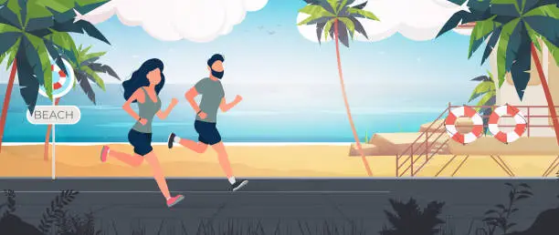 Vector illustration of Guy Girl Running The Beach