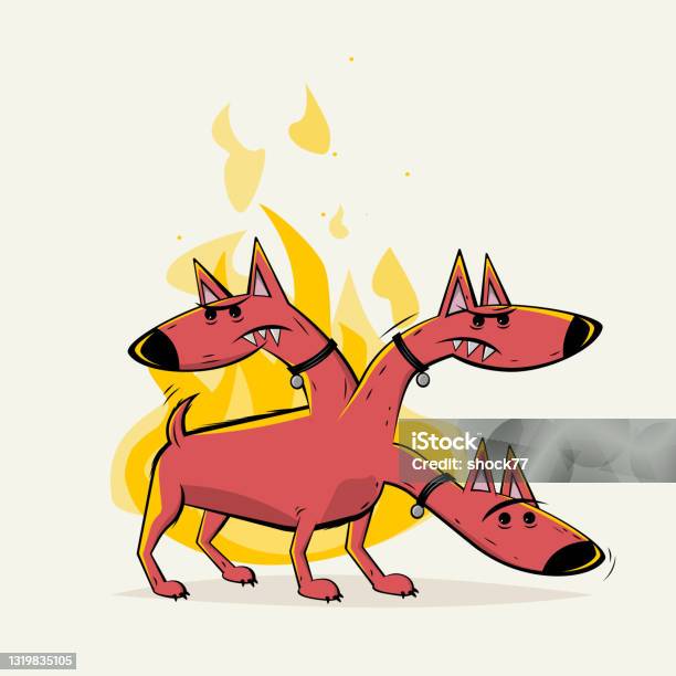 Cerberus Der Höllehund Cartoonillustration Stock Vektor Art und mehr Bilder von Wachhund - Wachhund, Feuer, Monster - Fiktionale Figur