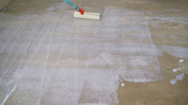 istock Priming the concrete floor with a roller. Professional floor primer. Leveling concrete floors. Floor repair using a primer. 1319836067