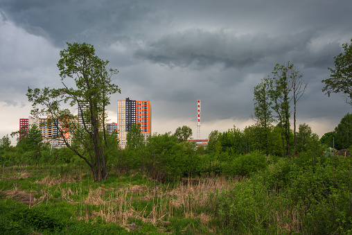 Before the rain. New microdistrict in Balashikha, Moscow region, Russia