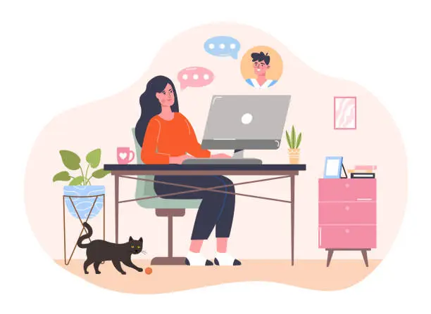 Vector illustration of Working at home, coworking space, home office