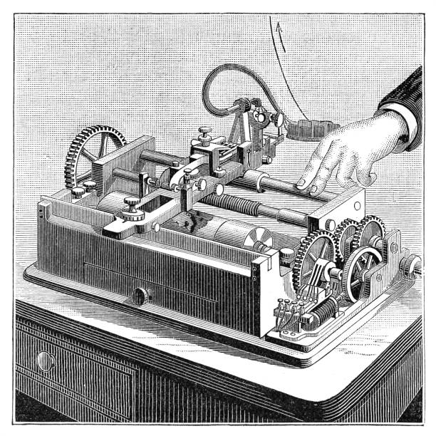 illustrazioni stock, clip art, cartoni animati e icone di tendenza di amstutz electro-artograph primo fax dal 1895 - telephone network control room