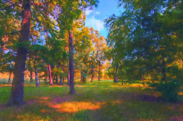 istock Oil landscape painting showing spring forest 1319839346