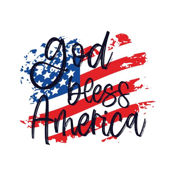 istock God Bless America on texture american flag. Typographic Script quote for Independence day 4rh of july. 1319840585