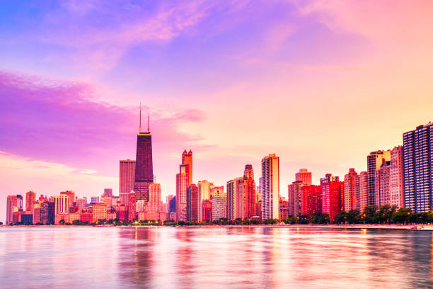 istock Chicago Skyline at Epic Sunset, Illinois, USA 1319841440