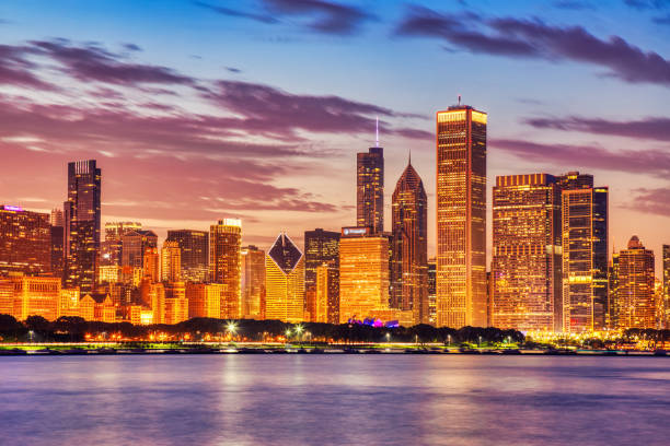 istock Chicago Skyline at Epic Sunset, Illinois, USA 1319841545