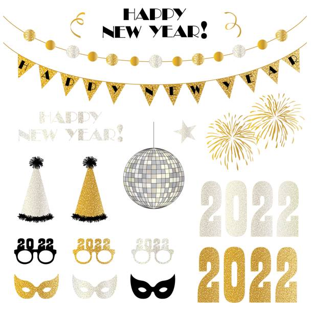 illustrazioni stock, clip art, cartoni animati e icone di tendenza di grafica di capodanno party 2022 - new year eve