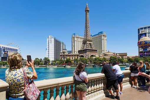 Las Vegas,Nevada, United States - May 23, 2021: Tourists start to flock back to Las Vegas after the Pandemic. As of June 01 2021, all the hotels and casinos in Las Vegas are under no restriction of Covid 19. Las Vegas is one of the most popular tourist destination in the world.