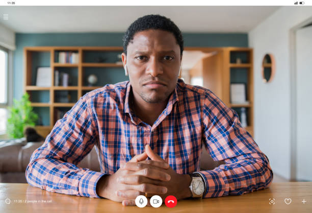 istock Business man on a work video call from home. 1319848749