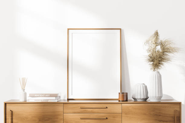 istock Living room interior with large white empty poster in frame 1319852928