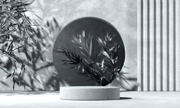istock Minimal abstract background with 3D concrete podium display in black and white 1319859940