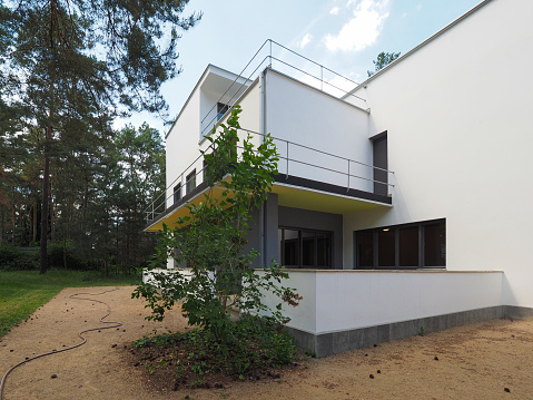 Dessau, Germany - Circa June 2019: Bauhaus masters houses designed in 1925 for Walter Gropius, Laszlo Moholy Nagy, Lyonel Feininger, Georg Muche, Oskar Schlemmer, Wassily Kandinsky and Paul Klee