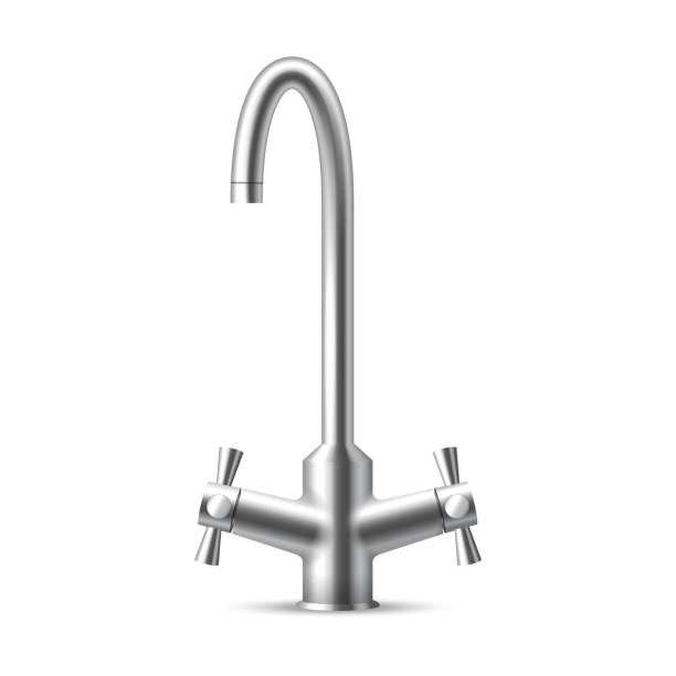 istock Realistic steel chrome water supply faucet for bathroom kitchen sink on white background isolated 1319861434