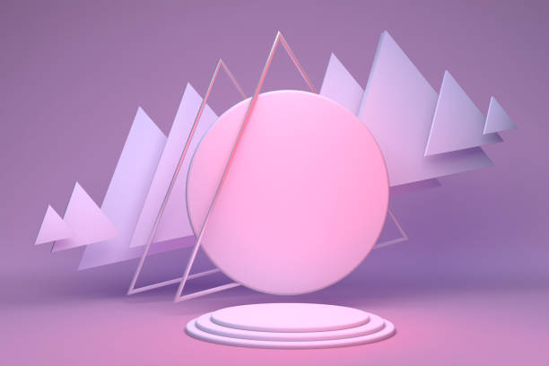 istock Empty pastel pink cylinder podium with triangle frame. Abstract minimal studio 3d geometric shape object. 1319863366