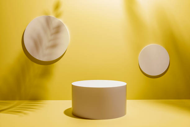 istock Creative layout made of pastel yellow background for product presentation 1319867711