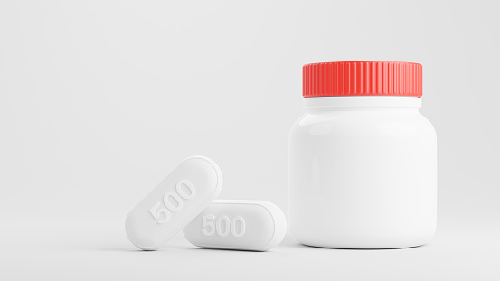 3d render of bottle with medicine for product display