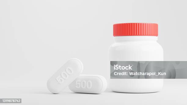 3d Render Of Bottle With Medicine For Product Display Stock Photo - Download Image Now