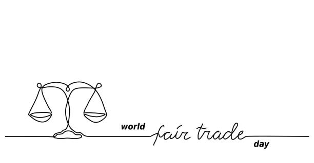 World Fair Trade Day vector poster, banner, background. Scales, balance one continuous line drawing illustration World Fair Trade Day vector poster, banner, background. Scales, balance one continuous line drawing illustration. balance borders stock illustrations