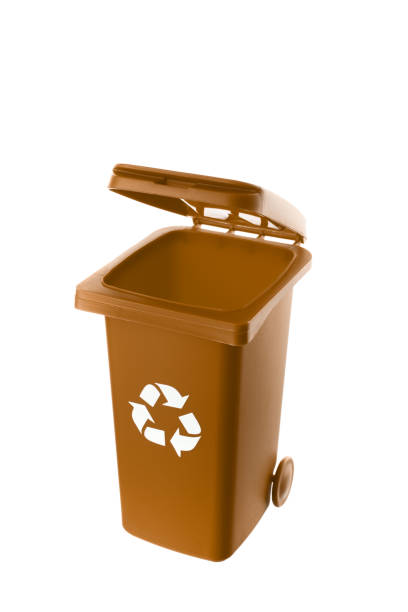 istock Plastic brown trash can isolated on white background 1319879126