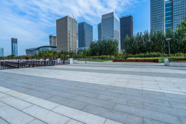 istock empty brick floor with cityscape and skyline 1319881050