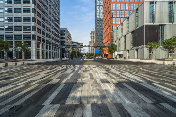 istock empty brick floor with cityscape and skyline 1319881073