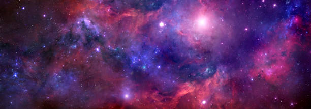 fondo cósmico con nebulosa roja y estrellas. nebulosa luminosa gigante - espacio y astronomía fotos fotografías e imágenes de stock