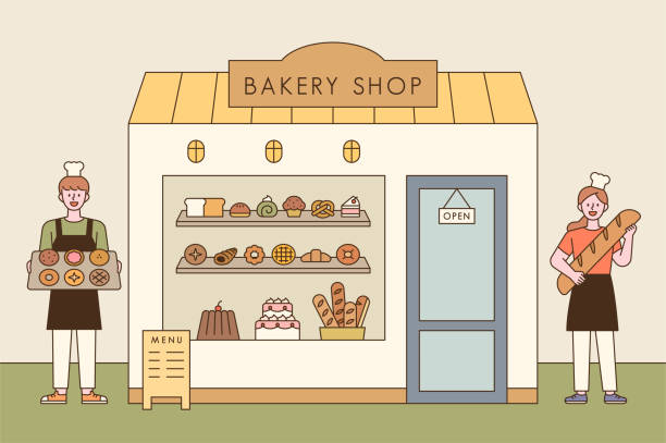 ekmek fırını - ekmekçi dükkânı illüstrasyonlar stock illustrations
