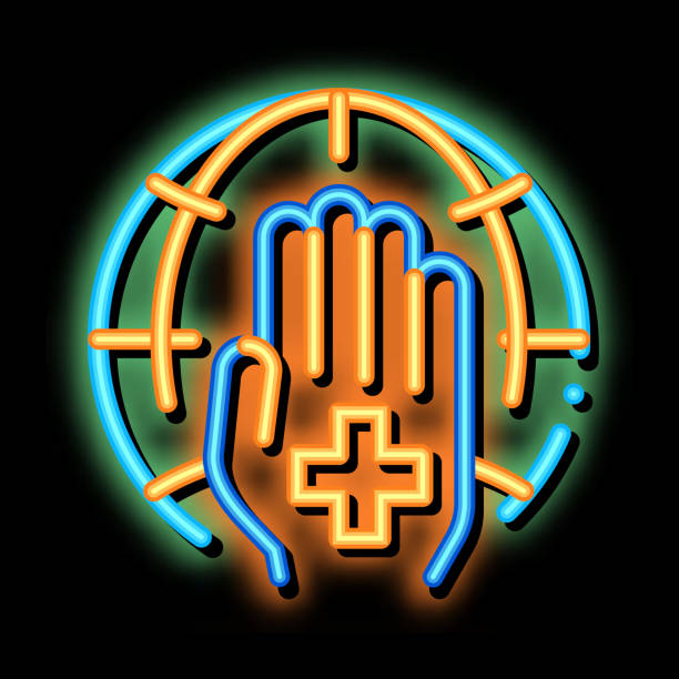 istock Cross On Hand Palm Planet neon glow icon illustration 1319888792