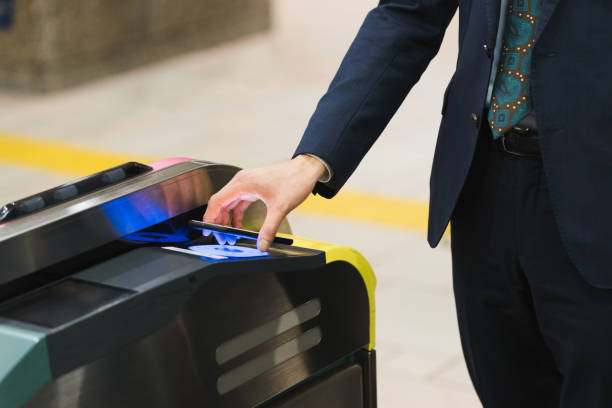 istock Businessmen passing through ticket gates with touchless technology (hands, ups, body parts) 1319889648