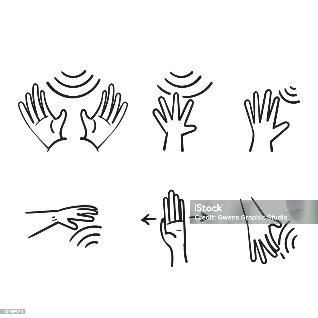 Hand Sensor Drawing Hand Drawn Doodle Hand Signal Sensor Gesture Illustration Vector Stock ...
