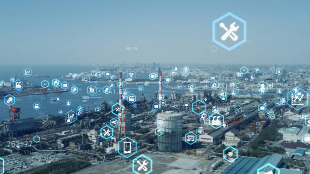istock Industrial technology concept. Communication network. INDUSTRY 4.0. Factory automation. 1319891609