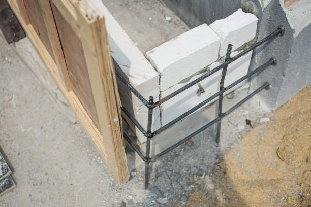 istock Steel tie of ground beam with lightweight bricks 1319893527