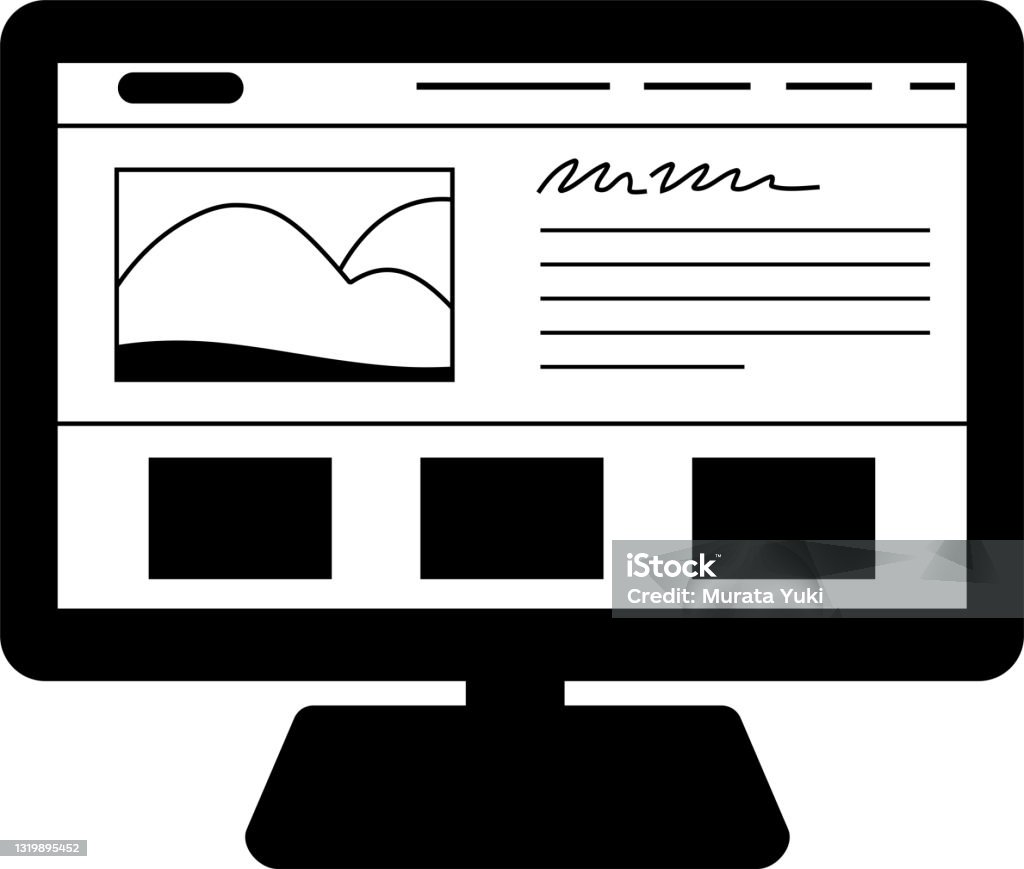 Computer Website View Monochrome Website Screen View With Pc Stock Illustration - Download ...