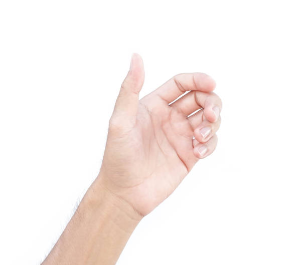 istock Man hands holding something on white background for product advertising concept 1319896527