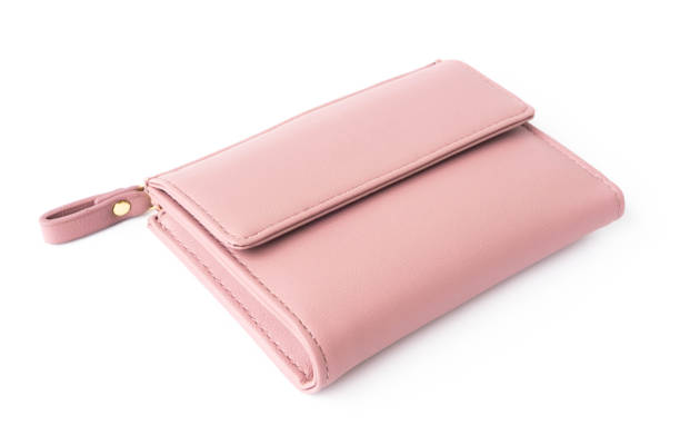istock Closeup modern pink woman wallet on white background 1319896651