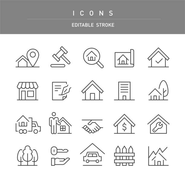 Real Estate Icons - Line Series Real Estate Icons - Line Series - Editable Stroke garage clipart stock illustrations