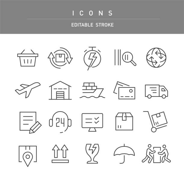 ilustrações de stock, clip art, desenhos animados e ícones de shipping and logistics icons - line series - overnight delivery illustrations