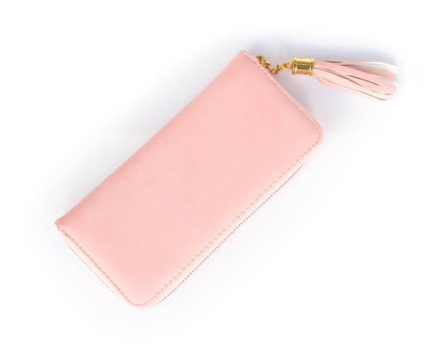 istock Closeup modern pink woman wallet on white background 1319899407