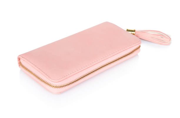 istock Closeup modern pink woman wallet on white background 1319899415