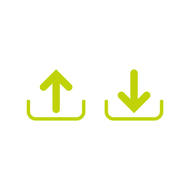 Green arrows in box. up and down. flat icons set isolated on white. point down button. south sign. Green arrows in box. up and down. flat icons set isolated on white. point down button. south sign. Upload icon. Upgrade. download, share arrow up symbol stock illustrations