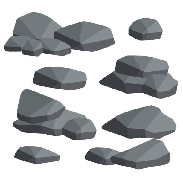 набор серых гранитных камней разных форм. плоская иллюстрация. минералы, валуны и булыжники. элемент природы, горы, скалы, пещеры - rock boulder solid granite stock illustrations