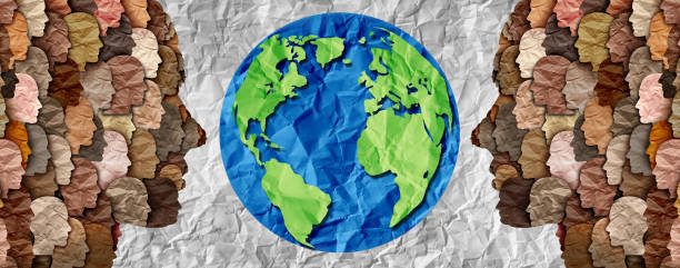 Global People Diversity International diversity or earth day and international world culture as a concept of diversity and crowd cooperation symbol as diverse people standing together for the planet earth. justice concept stock pictures, royalty-free photos & images