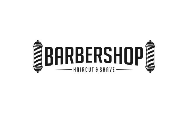 illustrazioni stock, clip art, cartoni animati e icone di tendenza di design del logo barbershop. modello di logo barbershop vintage su sfondo bianco - negozio del barbiere